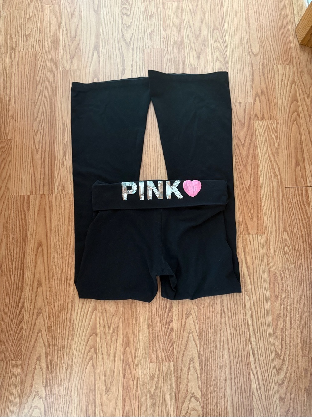 Victoria’s Secret Love Pink Originals Foldover Flare Bling Heart Leggings M